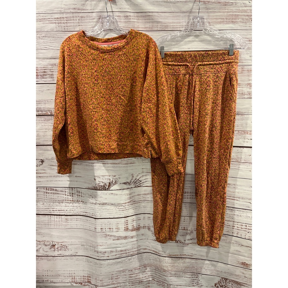Lou & Grey Pink Orange Speckled Sweatshirt and Joggers Lounge Set XS S FA21